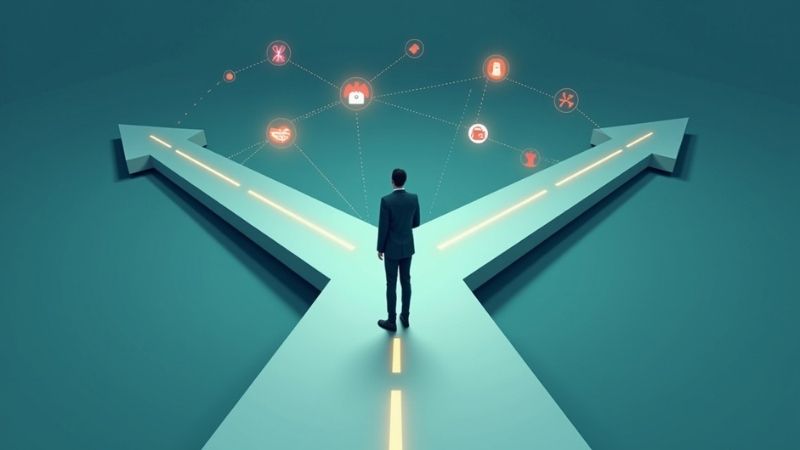 Uma pessoa escolhendo entre dois caminhos