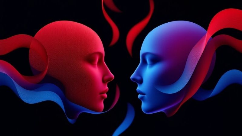 Duas cabeças, uma virada para a outra, representando os dois sistemas do cérebro.